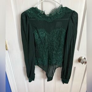 NWT Intimately Free People Green Bodysuit Small Long Sleeve
